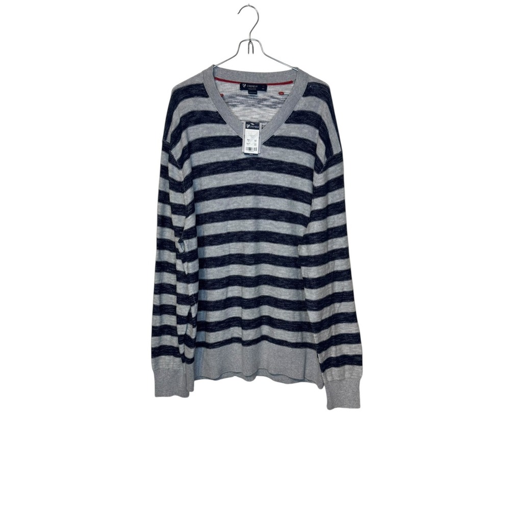 Daniel Cremieux Men Sweater Knit Striped V-Neck Pullover Cotton Blue Gray XL NWT
